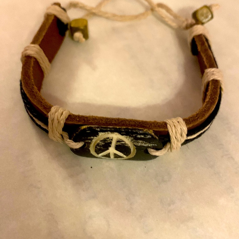 Leather Peace Sign Bracelet